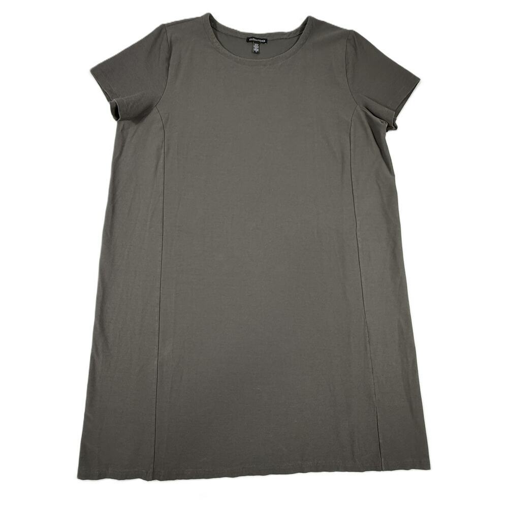 Eileen Fisher XL dress gray round neck short sleeves comfortable stretch
